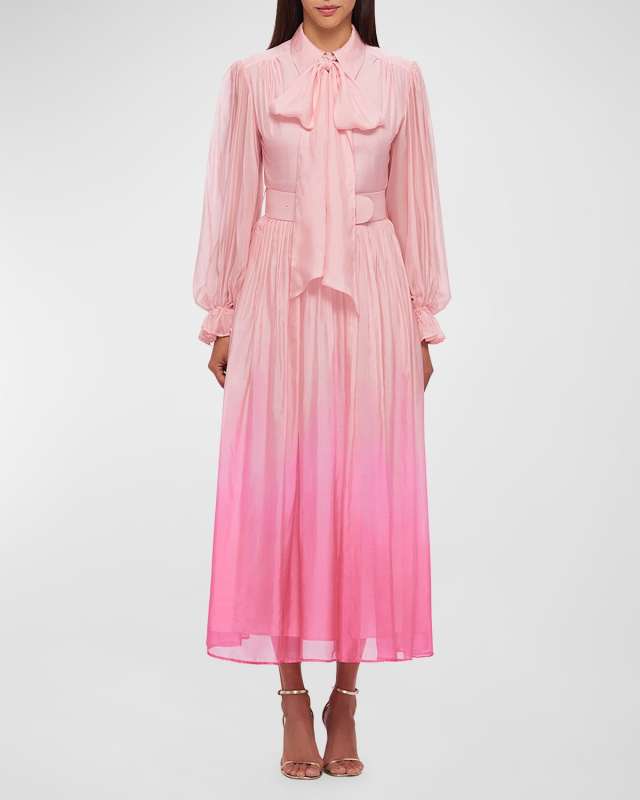 Cassie Blouson-Sleeve Ombre Midi Shirtdress